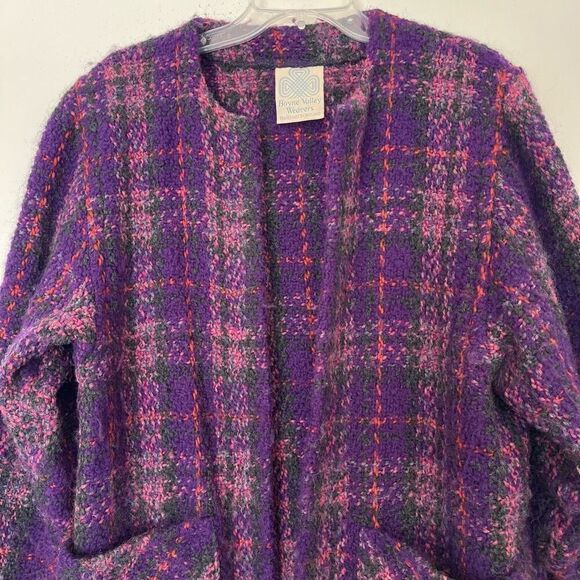 Boyne Valley Weavers Plaid Wool Coat Women's One Size Open Jacket Purple Ireland - Picture 2 of 8